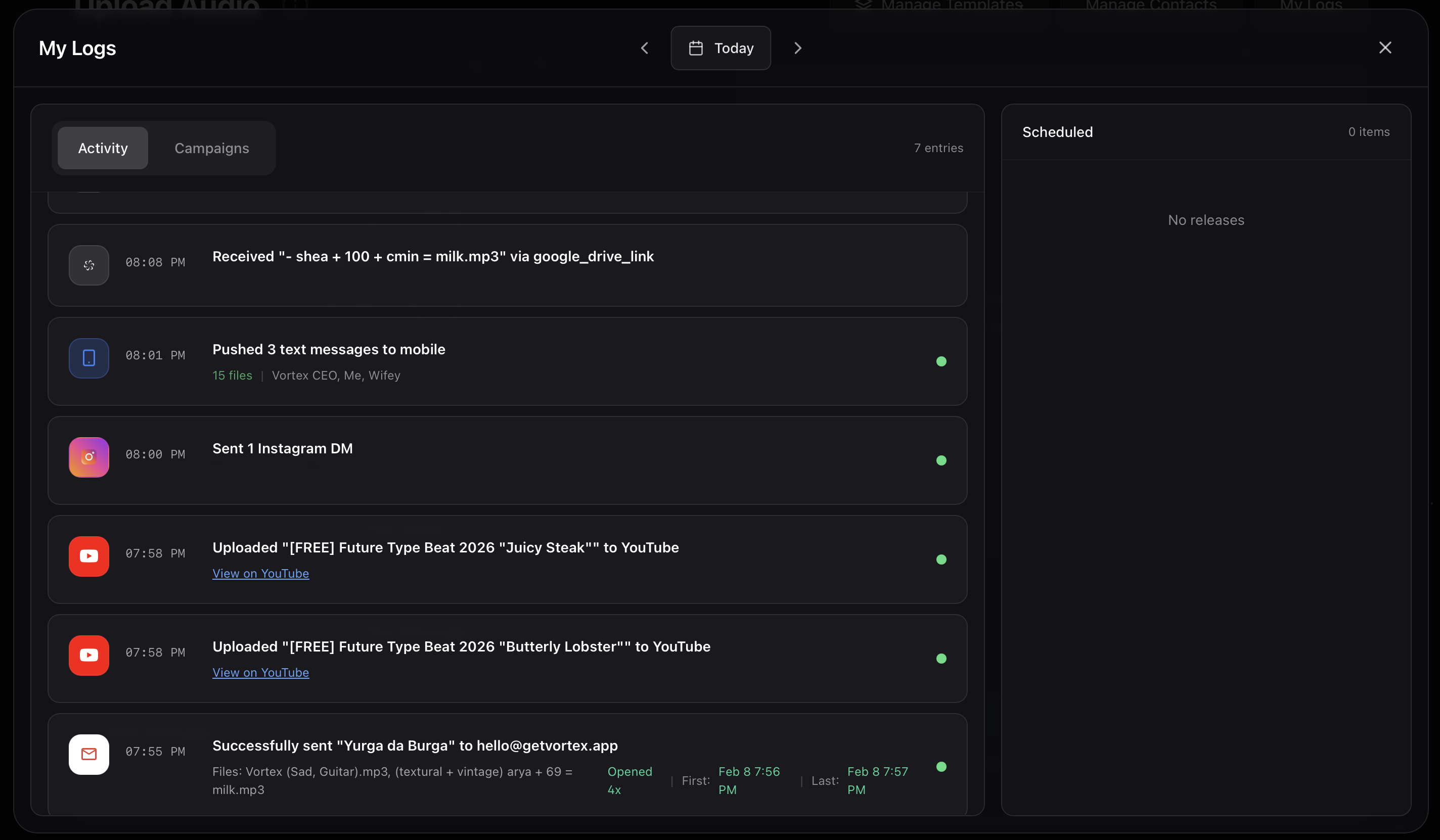 Activity Logs Calendar View